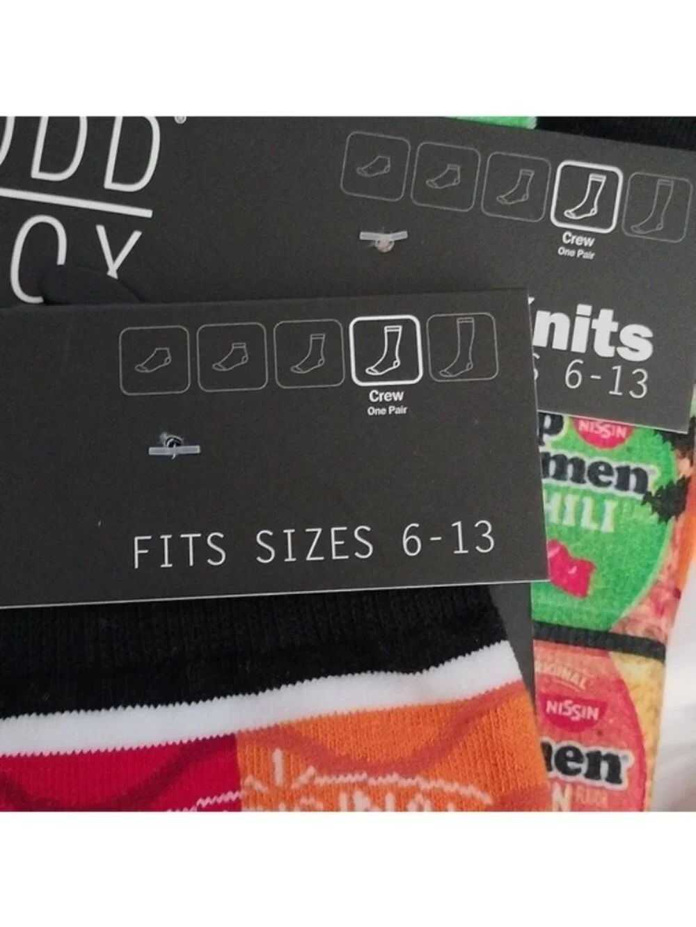 Odd Sox Nissin Top Ramen Crew Socks Fits Sizes 6-13, 2 different designs